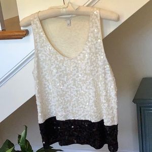 Black and ivory sequin top